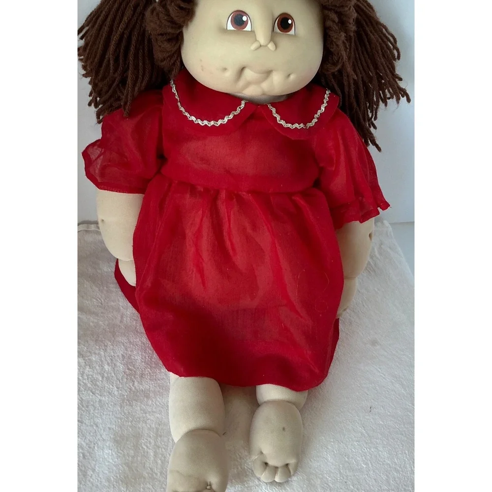 Vintage 1984 Doll Brown Yarn‎ Hair Red Dress 18in Retro Toy